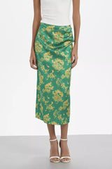 Floral Ruched High-Waist Skirt