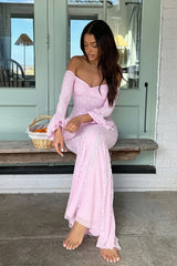 Lace Off Shoulder Bell Sleeve Maxi Dress