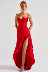 Asymmetric Ruffle Slip Dress