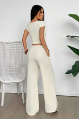 Y2K Crop Tank Top Wide Leg Two Piece Pants Set