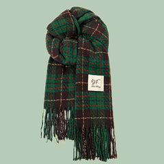 Burgundy Tartan Fringed Christmas Scarf