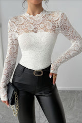Lace Yoke Zip Back Fitted Top