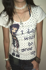 Y2K Polka Dot Graphic Print Fitted T-Shirt