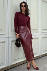 Angora Red Split Bodycon Skirt