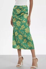 Floral Ruched High-Waist Skirt