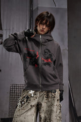 Gothic Graphic Washed Zip Up Hoodie