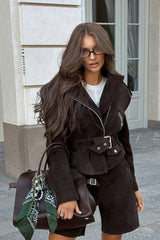 Suede Biker Belted Coat