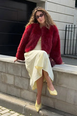 Faux Fur Blend Red Christmas Outerwear