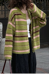 Striped Drop Shoulder Cardigan Knit Top