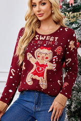 Christmas Gingerbread Man Color Block Polka Dots Sweater