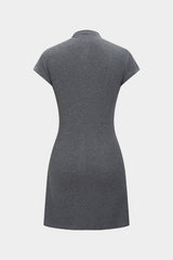 Solid Color A-Line Button Short Sleeve Mini Dress