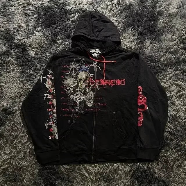 Gothic Skull Zipper Hoodie black 4 / S