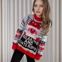 Jacquard Knit Thick Crew Neck Christmas Old Man Sweater Sweaters-L