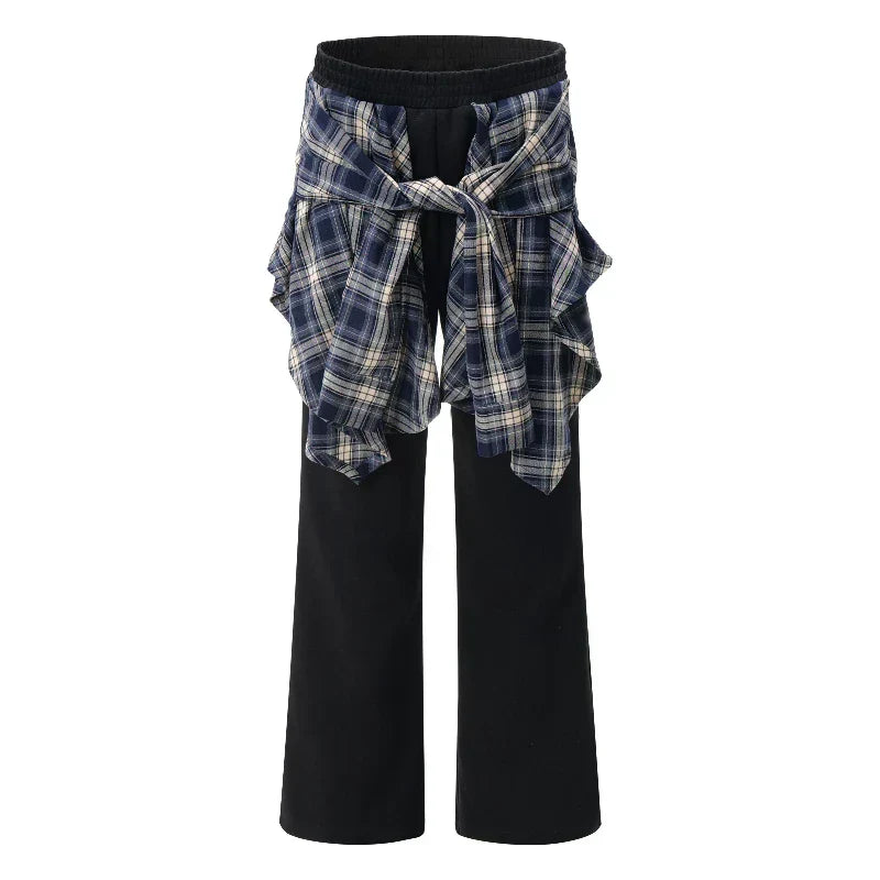 Plaid Patchwork High Waist Pants Black / S