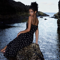 Arrival French Slim Fit Backless Polka Dot Brace Dress