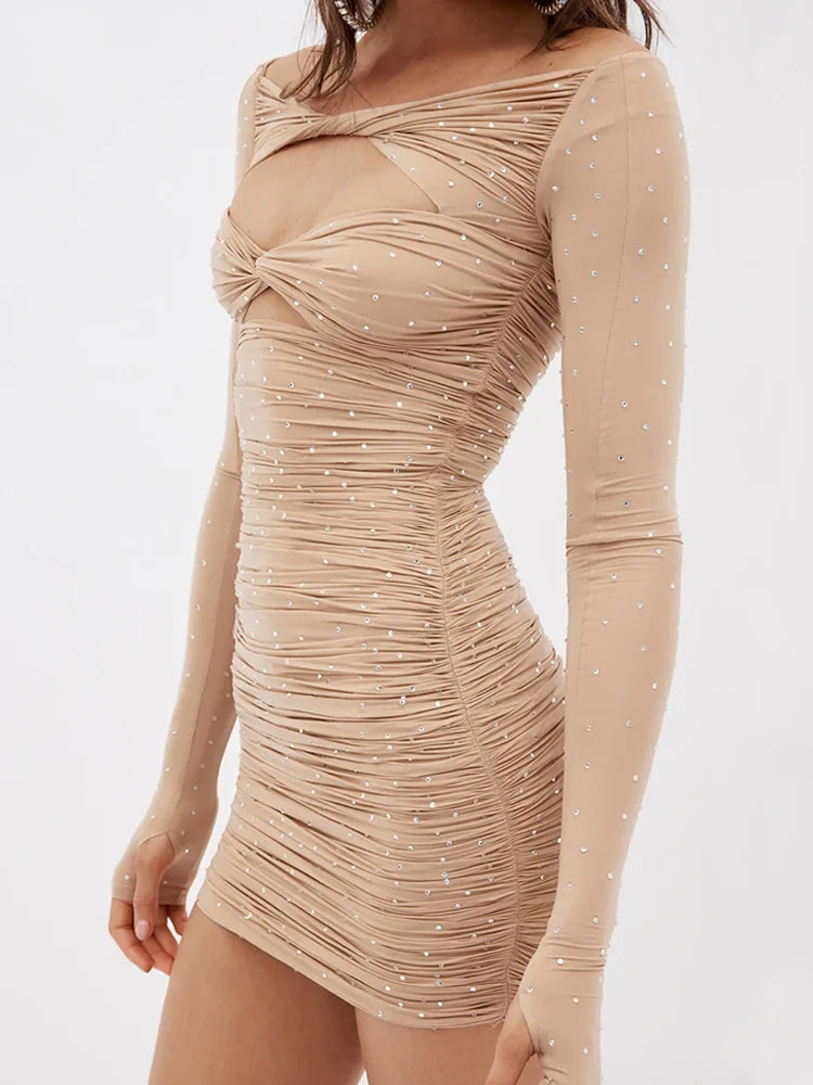 Ruched Diamond Wrap Mini Dress minidress-250223