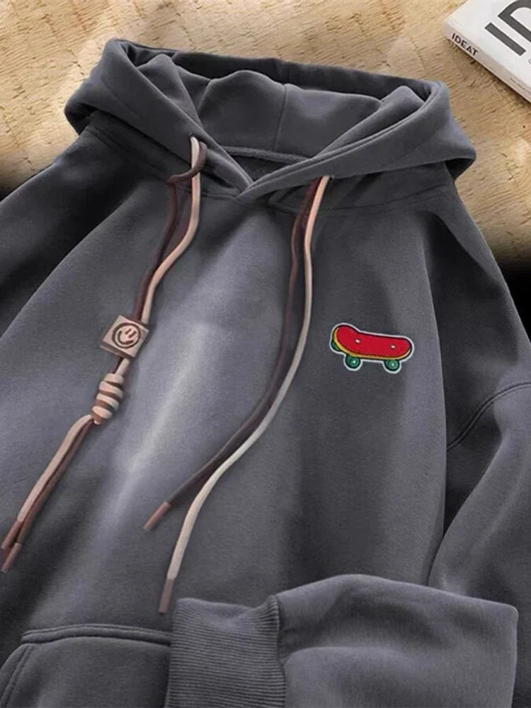 Kawaii Skateboard Graphic Cotton Fleece Hoodie Dark Grey / M(40-45KG)