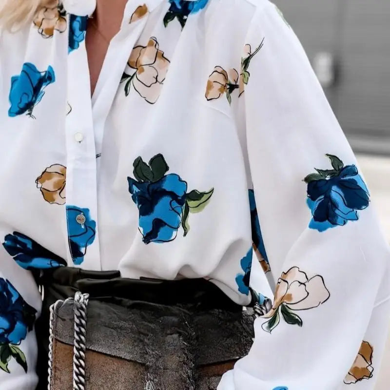 Stand Collar Floral Print Lantern Sleeve Blouse blouse-250126