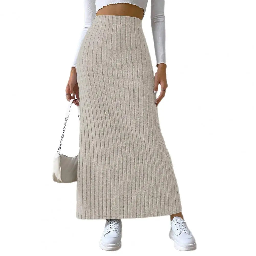 Autumn Winter Slim Knitting High Waist Long Skirt