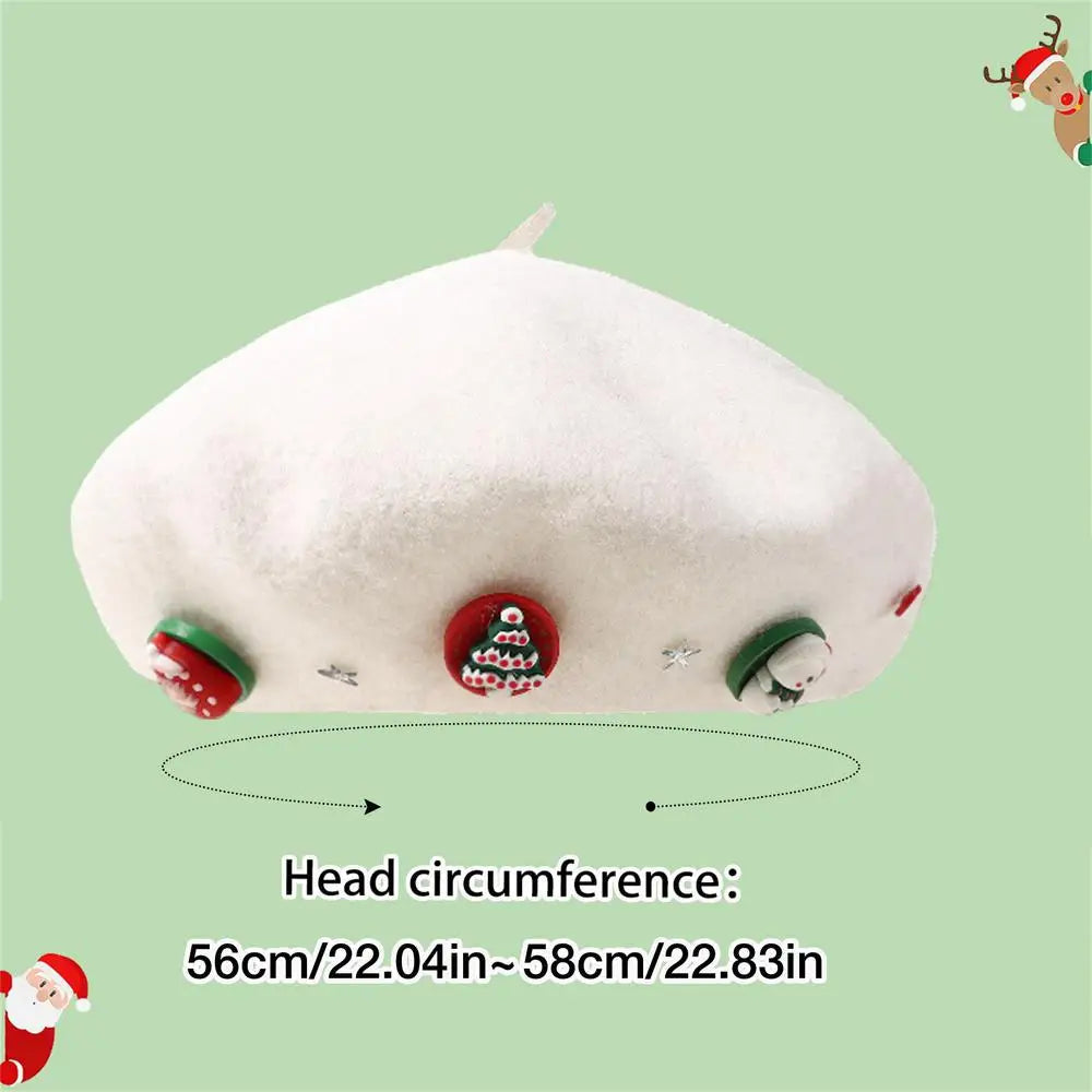 Vintage French Artist Christmas Beret Hat White Hat-L