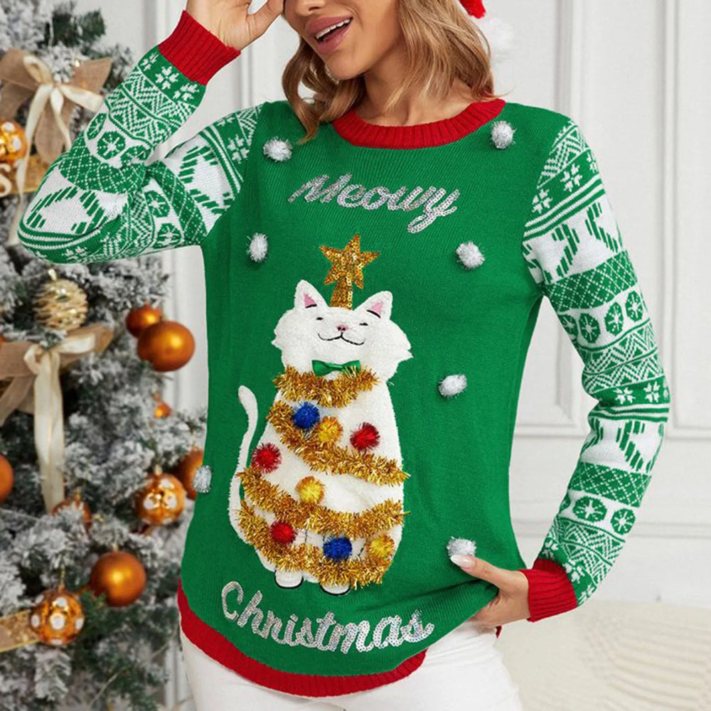 Thicken Warm Ladies Cartoon Casual Loose Pullover Christmas Sweater Sweaters-L