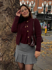 Vintage Burgundy Single-Breasted Cardigan Cardigan-241208