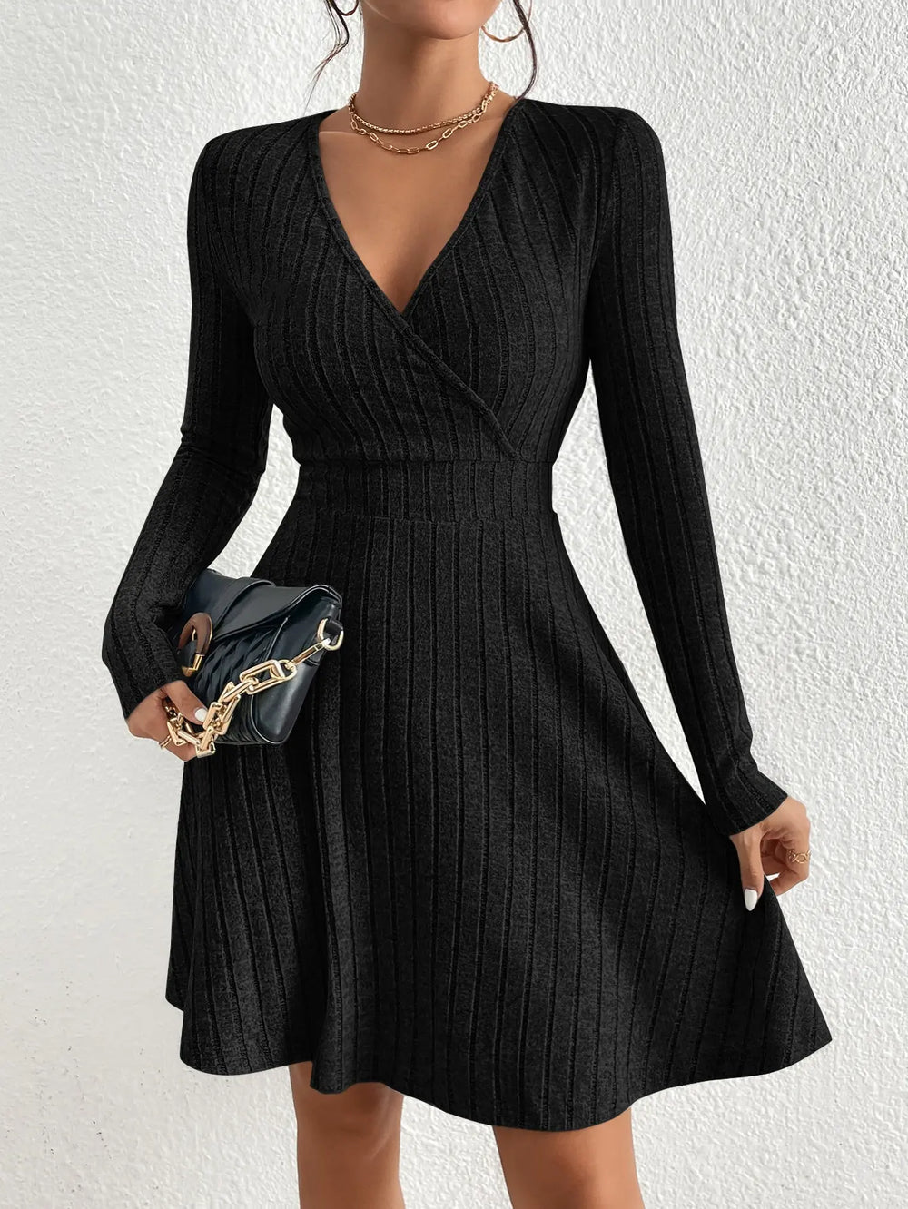 New Slim Sexy Sheath Dress Waist Slimming Short Little Black Dress knittop-250126