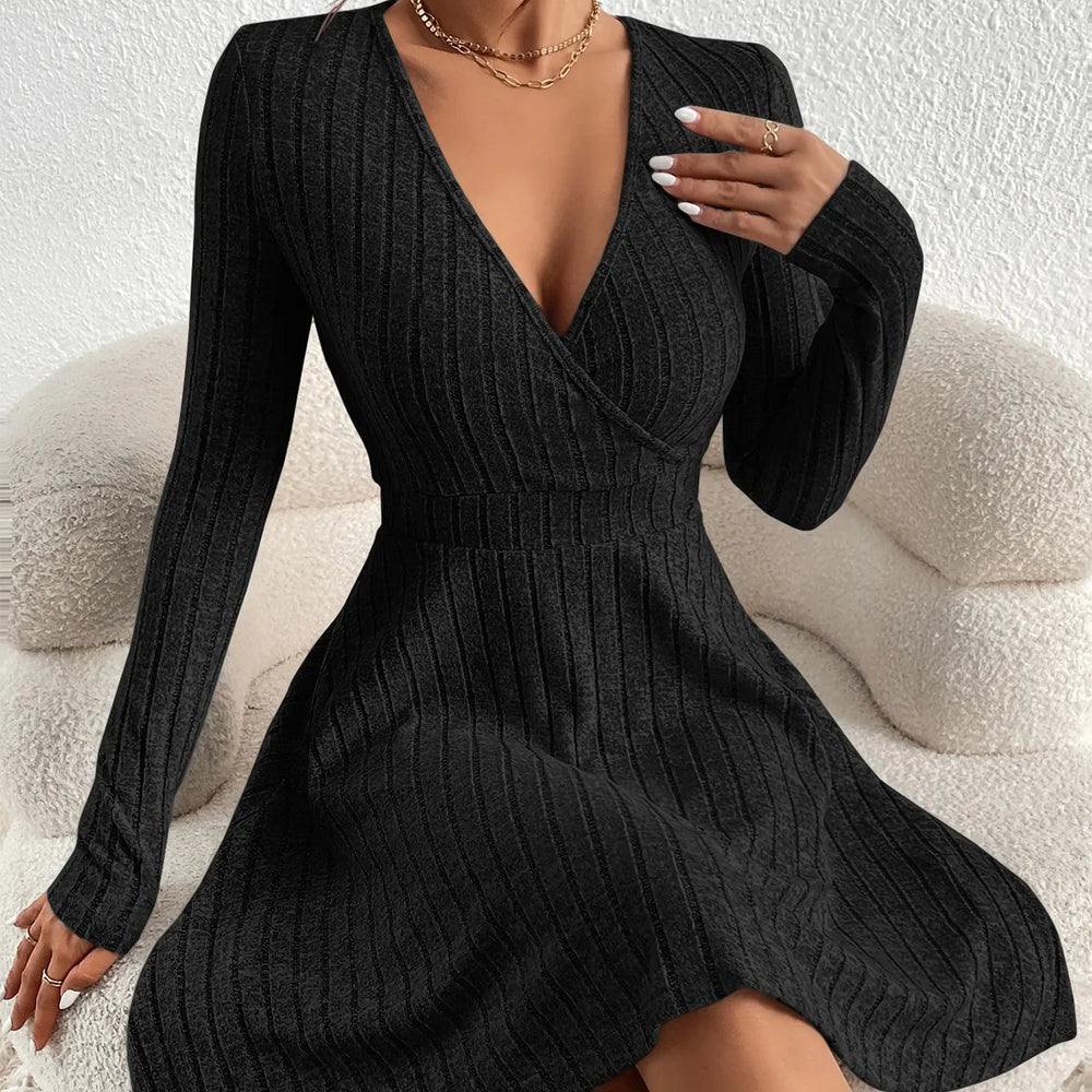 New Slim Sexy Sheath Dress Waist Slimming Short Little Black Dress knittop-250126