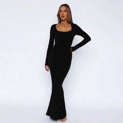 Office Slim Basic Round Neck Long Sleeved