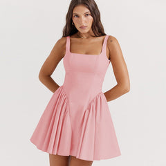 Solid Color Backless Stitching Lace up Short Girly Ruffled