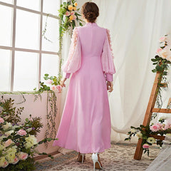 Applique Bubble Long Sleeve Big Hem Dress