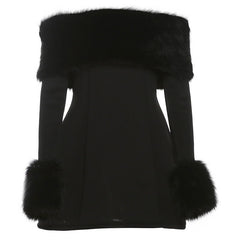 Fur Collar off Shoulder Slim Slimming A line Dress