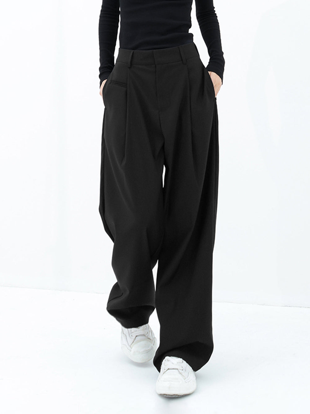 Basic Baggy Wide Trendy Leg Dress Pants Black / Xs