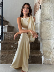 Yasmine| Off-White Knotted Maxi Dress