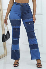 Contrast Patchwork High Waisted Jeans