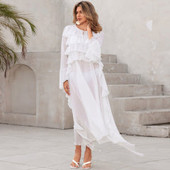 Beach Chiffon Stacked Vacation Pullover Bikini Swimsuit Blouse Sun Protective