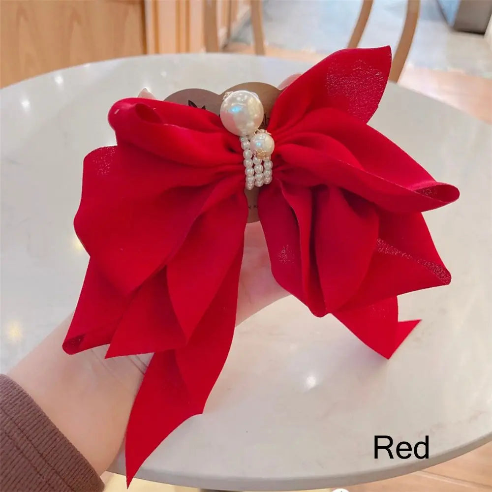 Ribbon Bowknot Ponytail Hair Accessory - Spring Fashion Christmas Red Accessories-L