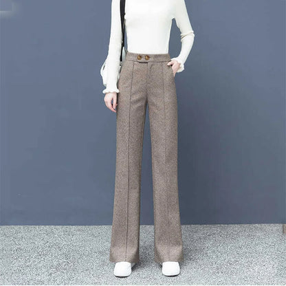 Big Size Thick Wool Blend Korean Woolen Wide Leg Winter Casual High Waist Loose Pants