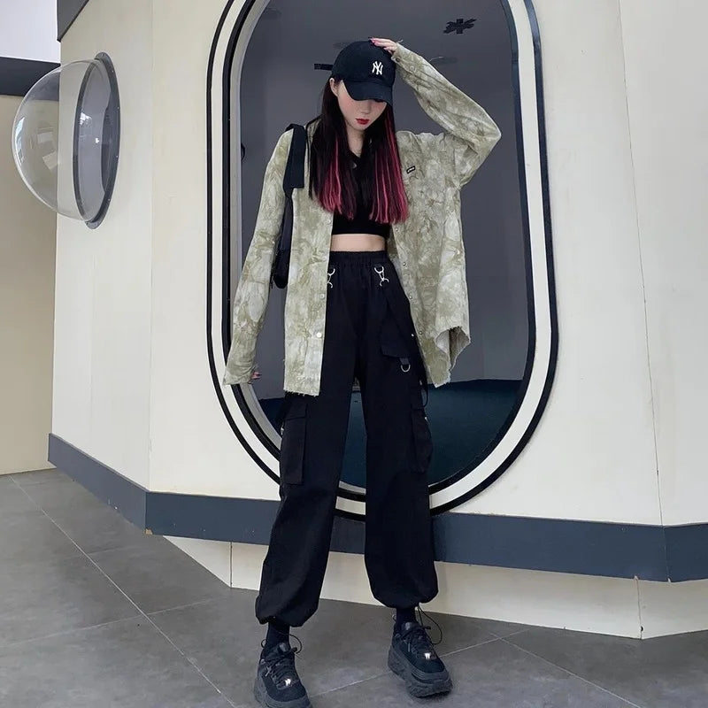 Black High Pants Streetwear Women Waist Gothic Techwear Cargo Pants