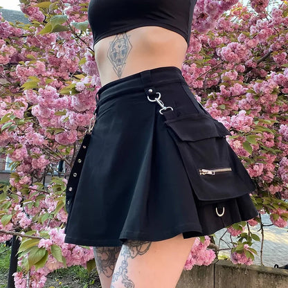 Black Sexy Harajuku High Gothic Mini Waist Patchwork Bandage Skirt