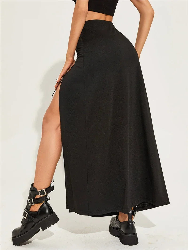 Black Sexy Simple Mature All-Match Vitality Split Casual Cool Skirt