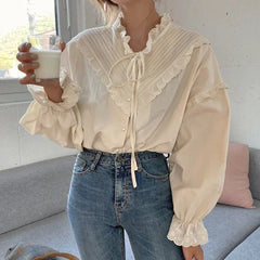 Spring Loose Lantern Sleeve Vintage Blouse blouse-250223