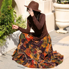 Boho Style Maxi Skirts Painting Printing Design Romantic Vintage A-line