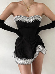 Gloves Detail Strapless Black Mini Dress Black / S Mini Dresses