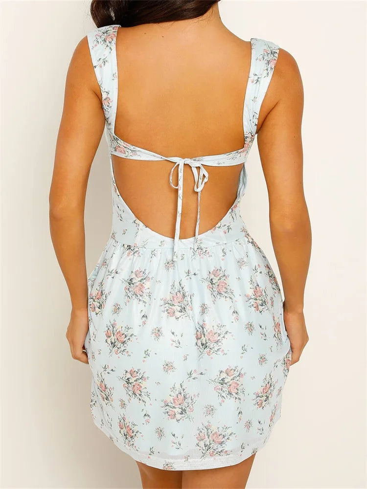 Retro Ruched Floral Mini Dress minidress-250223