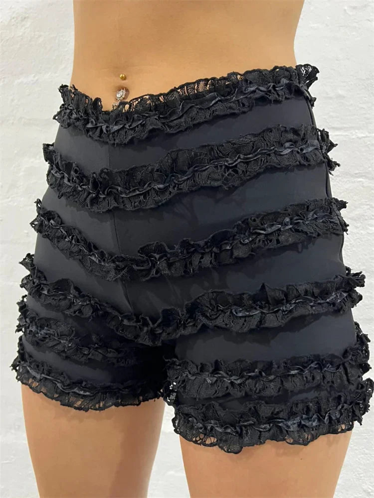 Retro Ruffled High Waist Short short-250223