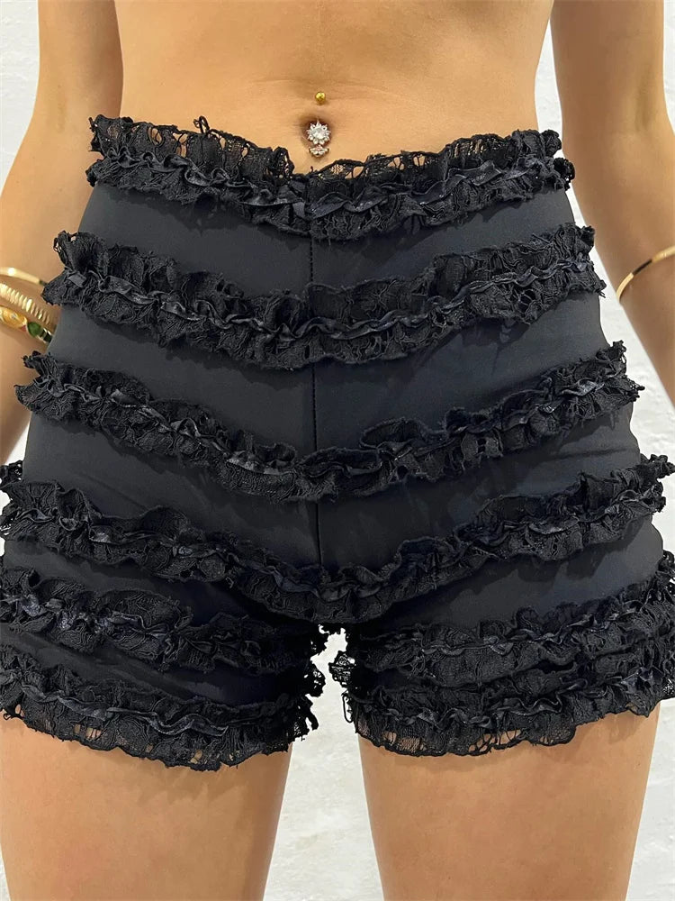 Retro Ruffled High Waist Short short-250223