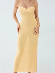Sexy Women Knitted Tube Strapless Off Shoulder Solid Summer Tie-Up Backless Beach Female Vestidos