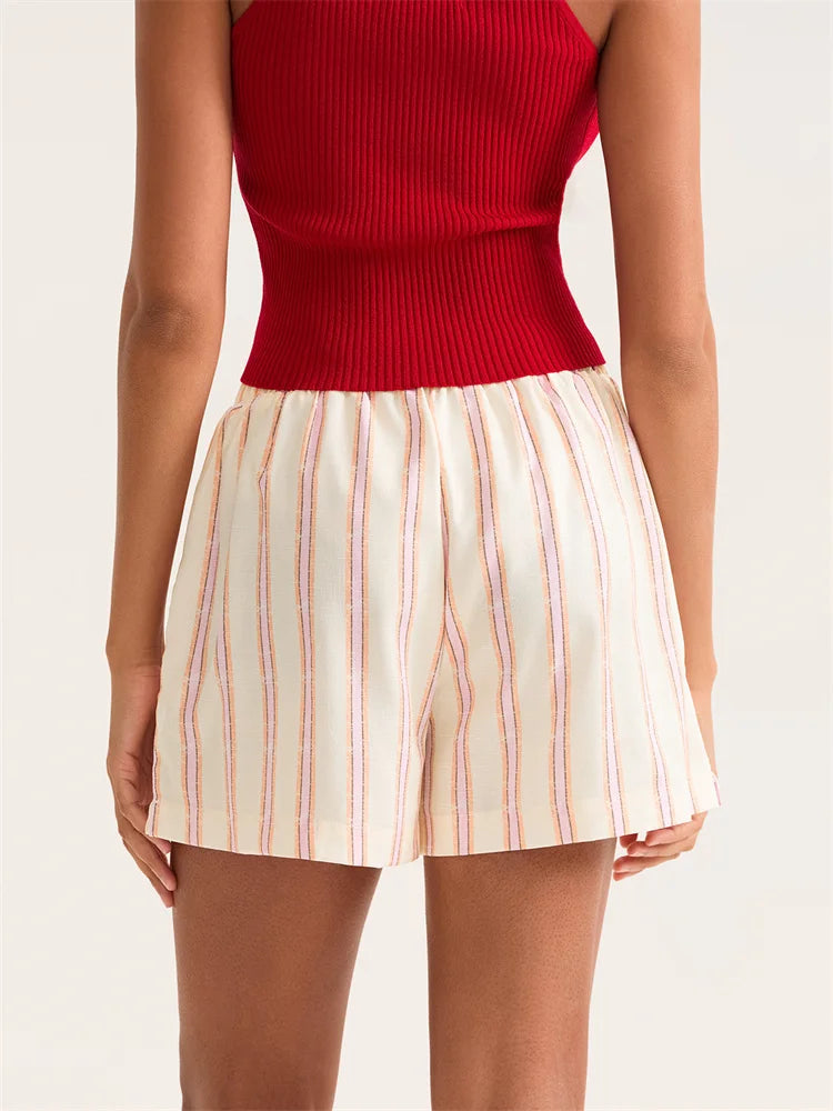 Striped Wide Leg Pocket Short short-250223