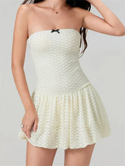 Lace Bow Off-Shoulder Mini Dress minidress-250223